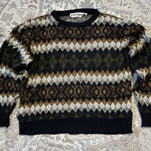 Men's Patterned Crewneck Sweater - Black, Brown, Green